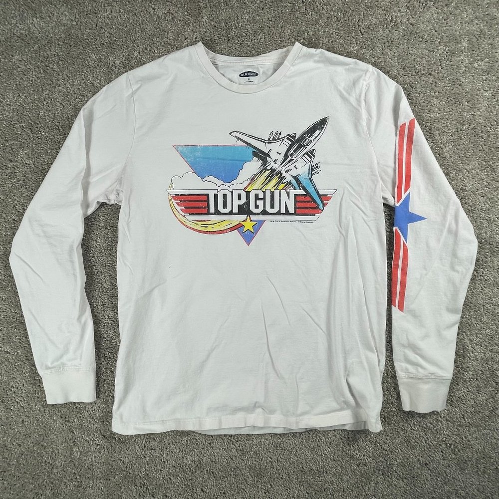 Top Gun Old Navy Shirt Men's Medium White Graphic Simple Everyday Dadcore Retro